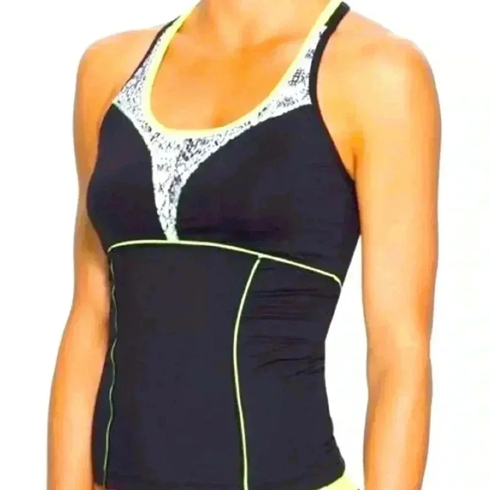 Athleta Women's Black Yellow & White Torpedo Athletic Workout Tank Top Large